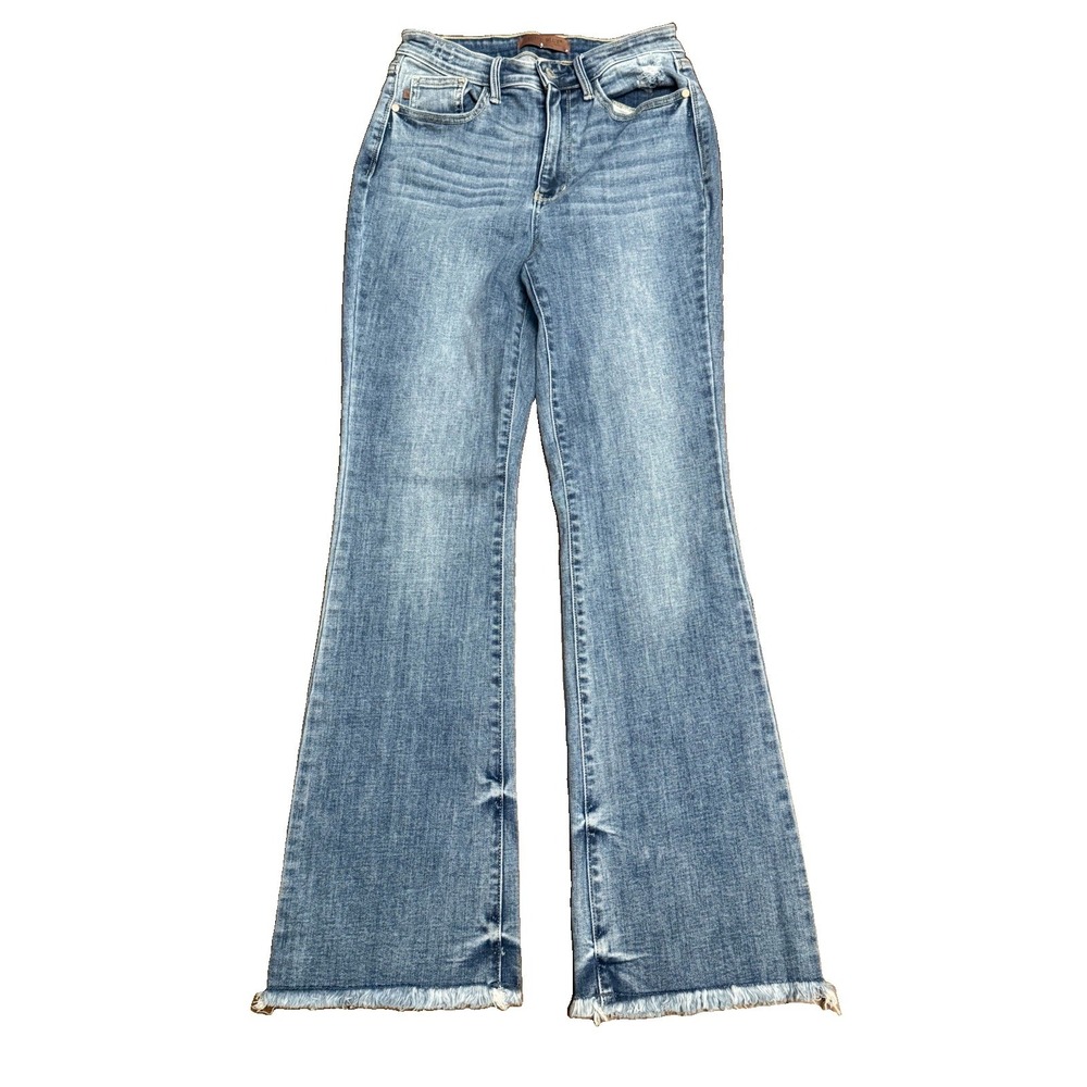 Judy Blue Jeans Womens 5/27 High Rise Bootcut Raw Hem Medium Wash Stretch